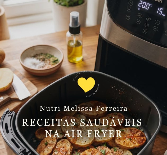 Capa do e-book Receitas Saudáveis na Air Fryer, de Melissa Ferreira